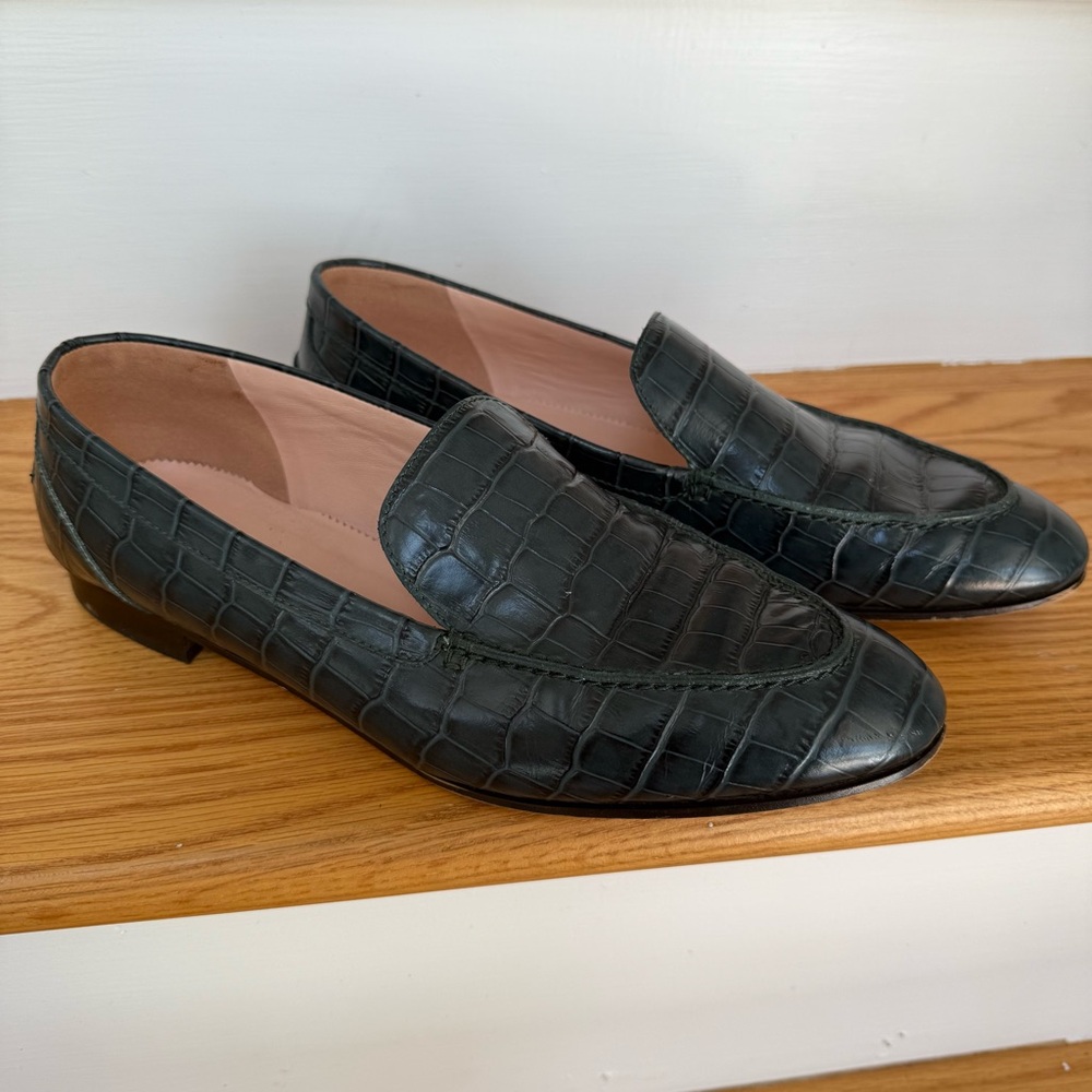 J Crew Academy Loafers Croc Embossed Leather‎ AB073 Sz 10